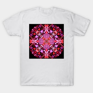 Valentines Mandala on Black T-Shirt